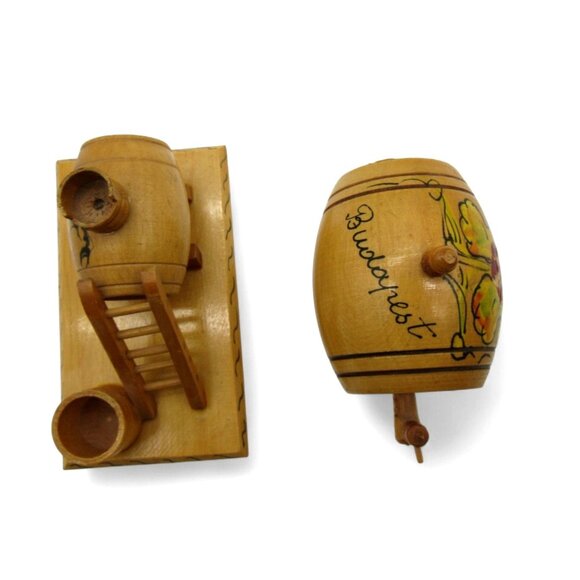 Miniature WOODEN BARREL Set with Grape Design Hungary Vintage - Picture 7 of 10